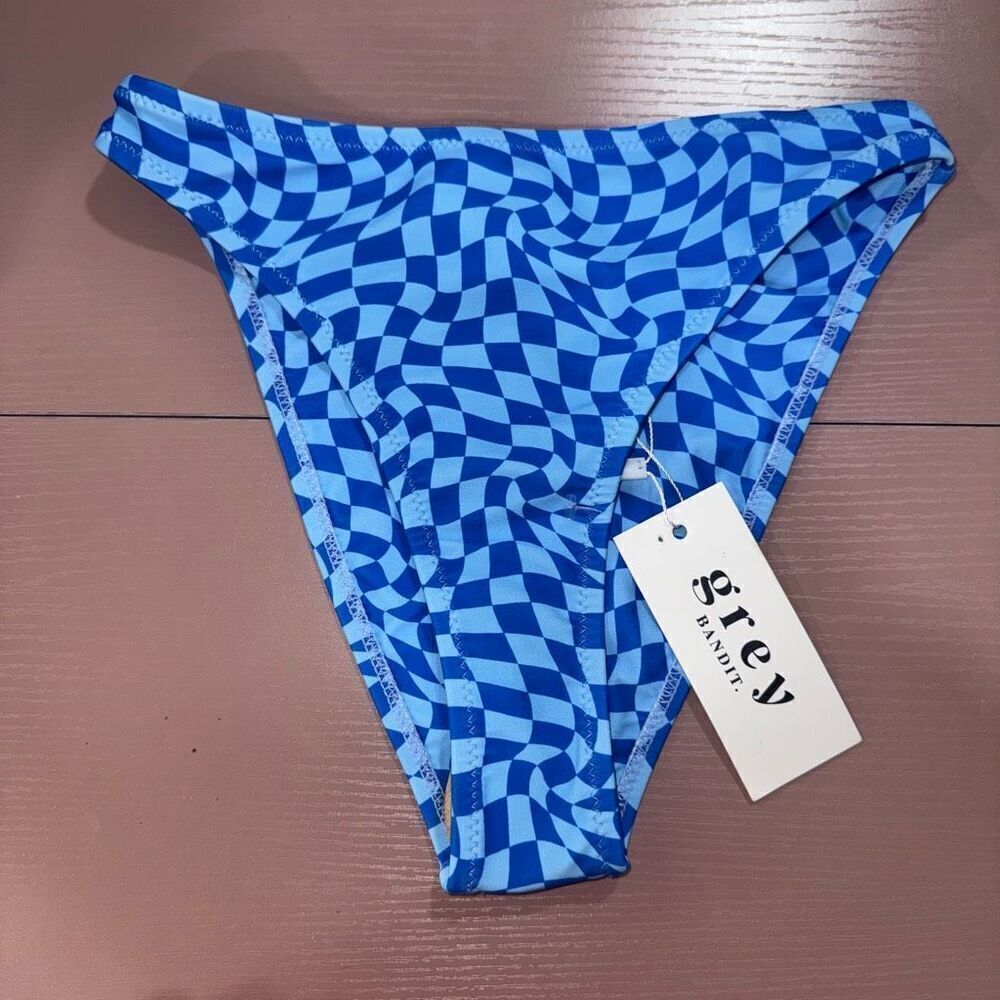 Grey Bandit Blue Checkered Bikini Bottoms